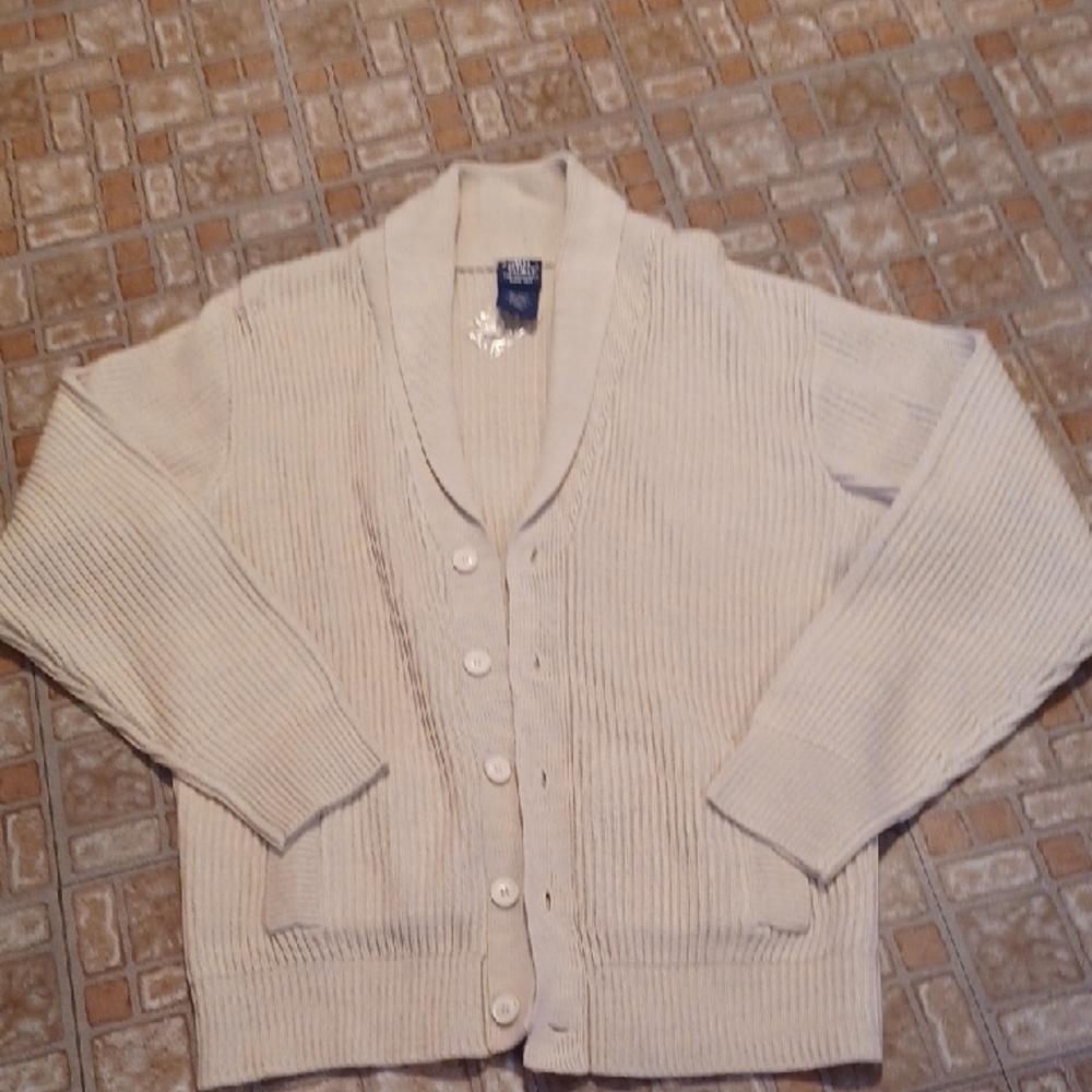 John Blair Cream & Gray Knit Cardigan Mens Size Large